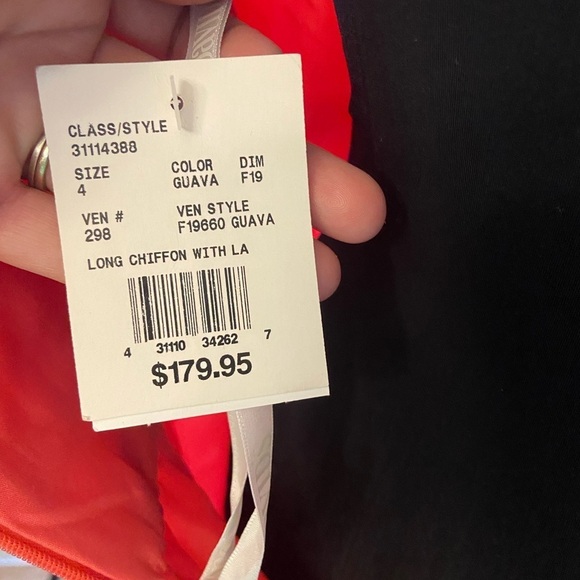 David’s Bridal Long Chiffon Guava Lace Bridesmaid Dress 4 - Picture 15 of 16